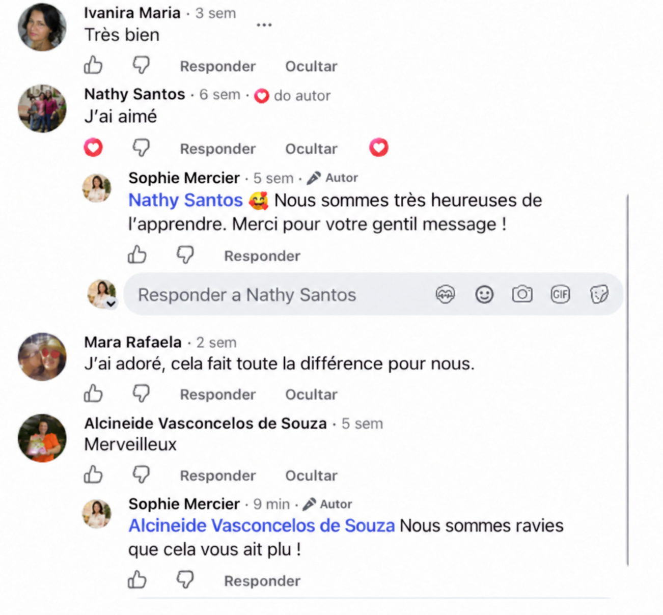 Témoignage d'une cliente sur Facebook