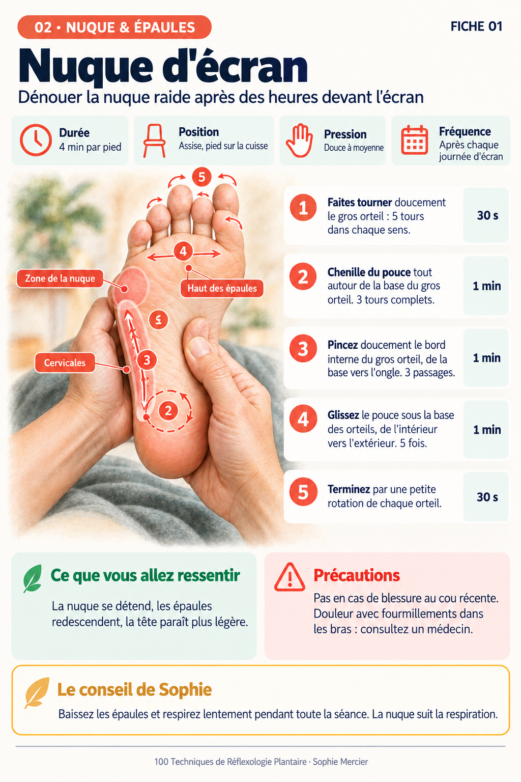 Fiche de réflexologie plantaire : Jambes lourdes du soir